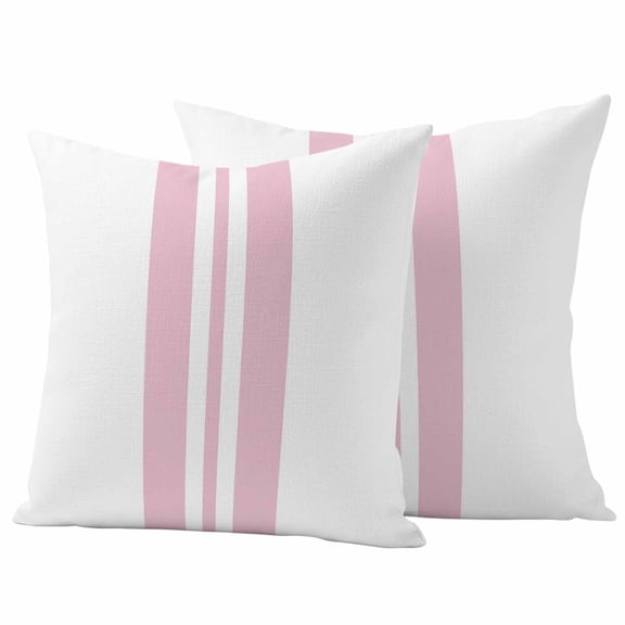 Outdoor Throw Pillows Covers 18x18inx2 Set Of 2 Waterproof Pink White Vertical Stripes Decorative Zippered Cushion Covers for Patio Furniture, Simple Line Lumbar Pillowcases