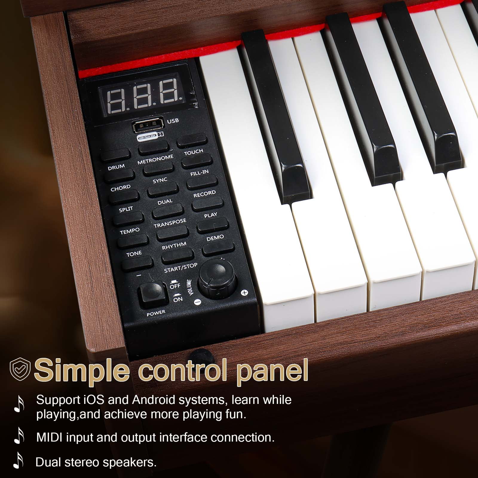 Glarry 88 Key Digital Piano,Full Weighted Keyboards Piano with Metal Stand, Triple Pedals, Headphone, Dark Brown