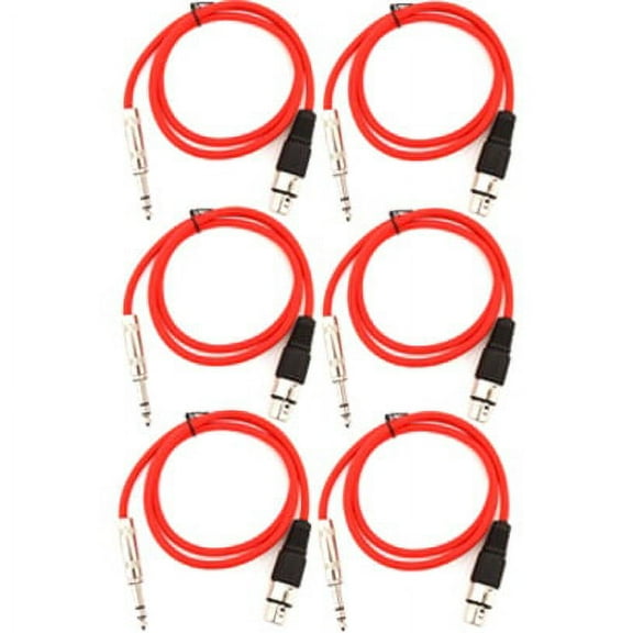 Seismic Audio SATRXL-F3, 6 Pack of Red 3' XLR Female to TRS Patch Cables