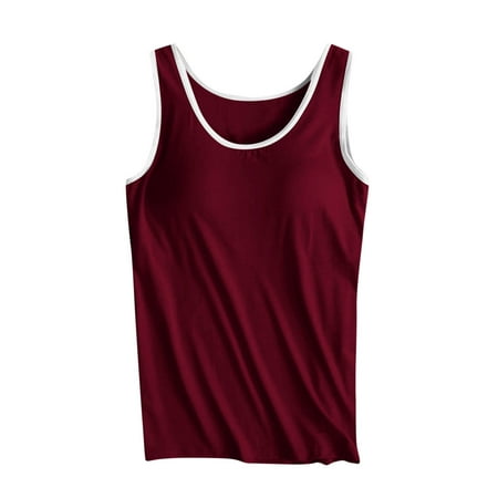 Vblhal Women s Tank Tops with Built in Bra Patchwork Athletic Racerback Tank Top 2024 Trendy Round Neck Sleeveless T-Shirt