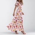 thumbnail image 4 of Ladies Short Sleeve Floral Slimming Tunics Bodycon Dresses for Juniors V Neck Chiffon Beach Lounge Bohemian Hawaiian Peplum Maxi Long Midi Fall Summer Dresses, 4 of 8