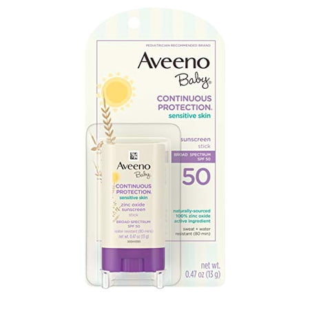 Aveeno Baby Continuous Protection Sensitive Skin Mineral Sunscreen Stick with Broad Spectrum SPF 50 for Face & Body  Naturally Sourced 100% Zinc Oxide  Travel Size  0.47 Oz