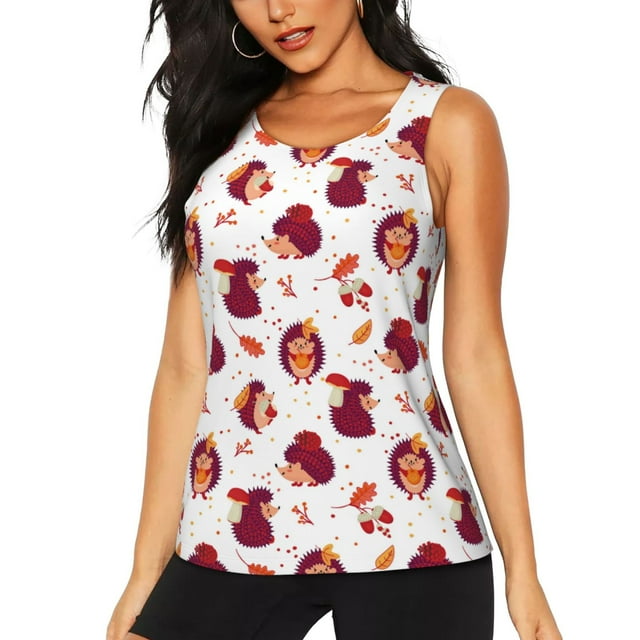 Kdxio Cartoon Hedgehogs Print Racerback Workout Tank Tops for Women Sleeveless Gym Tops Athletic Yoga Shirts Camisole-Small