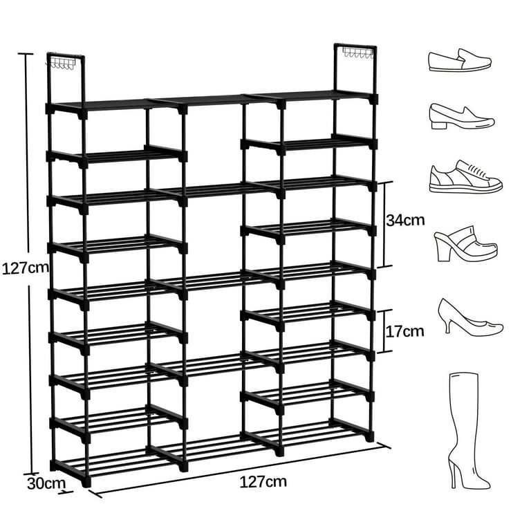  UMBFUN 9 Tiers Shoes Rack Organizer for Entryway Hold 32-40  Pairs Shoes and Boots Black Metal Garage Shoes Storage Tall Stackable Free  Standing Big Shoe Rack for Closet with 4 Hooks(2x9) 