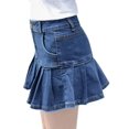 thumbnail image 2 of Women Denim Skirts Short Casual Slim A-line Pleated Ruffle, 2 of 4