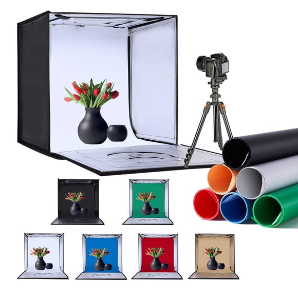 ZKEEZM Light Box Photography 20"x20" with 80LED Lights and 6 Color Backdrops Photo Box with Lights, Foldable Light Box with Adjustable Brightness, 60