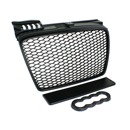 Audi A6 Front Grille - 05-08 Audi A4 B7 Rs4 Style Euro Mesh Badgeless Grille W/ Badge Holder - Black