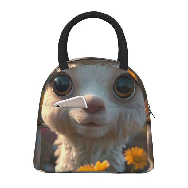 Balery Adorable Llama In Flowers Bolsa de Almuerzo para Mujeres, Caja de Almuerzo, Bolsa de Almuerzo Pequeña Impermeable, Tote de Almuerzo Reutilizable con Gran Capacidad