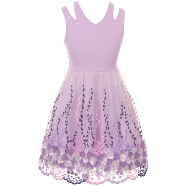 Blunight Collection Little Girls Lovely Open Shoulder V Neck Floral Easter Party Flower Girl Dress Lilac 4 2j1k1s5 Walmart Com Walmart Com