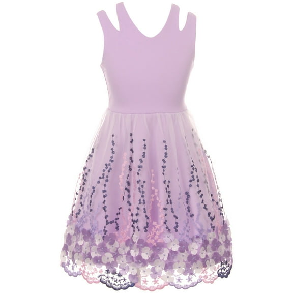 Big Girls Lovely Open Shoulder V Neck Floral Easter Party Flower Girl Dress Lilac 8 (2J1K1S5)