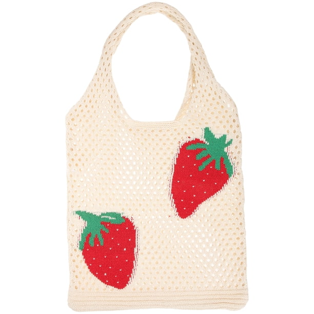 Bolso de fresa para mujer, bolso de hombro tejido a mano, bolso de playa de verano, bolso de mano portátil
