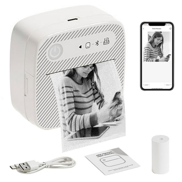 yeacher Portable Thermal Label Printer for Students - Compact, Bluetooth-Enabled, Multi-Language Support, 200DPI, ABS Material, B3 Twill Design, Includes Charging Cable & Manual