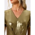 thumbnail image 5 of INSPIRE CHIC Women's Jumpsuit V Neck Puff Short Sleeve Self Tie Front Casual Jumpsuits XS Metallic, 5 of 6