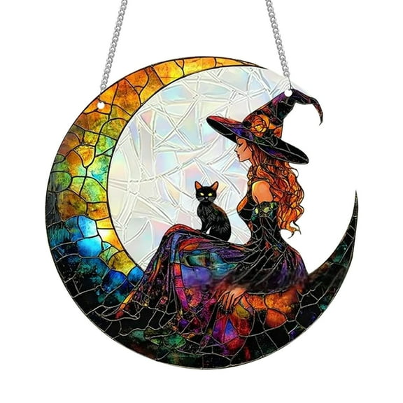 Halloween Witch Themed Acrylic Pendant Sun Catcher Hanging Decor