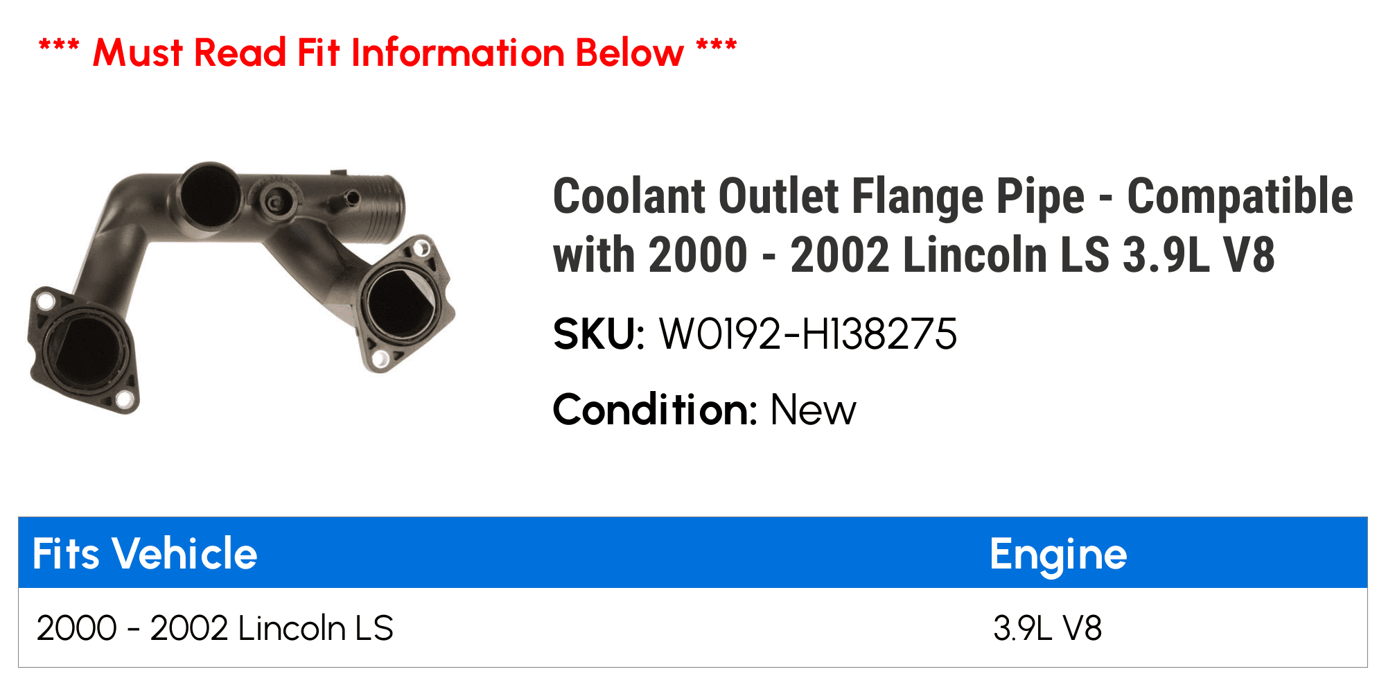 Coolant Outlet Flange Compatible with 2000-2002 Lincoln LS 3.9L V8 