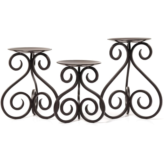 Hosley Illuminate in Style with Our Set of 3 Iron Candle LED Pillar Holders - Large 7 Inches, Medium 6 Inches, Small 5 Inches High for Versatile and Elegant Home Decor