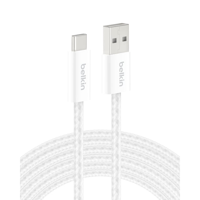 Cable USB A a USB C Belkin de 3 m y 15 W para iPhone 16 y 15, color blanco