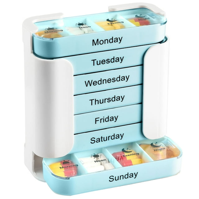 Storage Containers Organization Stay On Track Weekly Organizer with Stackable Compartments for Morning Noon Evening Bedtime Use in Home Living Spaces