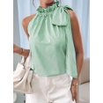 thumbnail image 4 of Women'S Tank Tops High Necked Ruffle Striped Tie Sleeveless Blouse Top Light Green M, 4 of 9