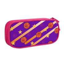 TEQUAN Large Capacity Pencil Case, Basketball Game Sports Pattern Pencil Pouch 2 Compartments Pencil Bag (Pink)