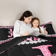 thumbnail image 4 of Manfei Leopard Print Letter J Bow Queen Comforter Set, Rhinestone Bedding Comforter Set for Girls Women, Black Reversible, 3pcs, 4 of 6