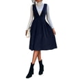 thumbnail image 5 of Women V Neck Corduroy Overall Dress Fall Mini Pinafore Jumper Dress Blue XL, 5 of 9