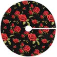 thumbnail image 1 of FMSHPON Red Rose Xmas Christmas Tree Skirt Stand Mat for Holiday Party Decoration Indoor Outdoor 48 inches, 1 of 6
