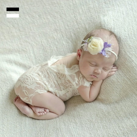 

RAOx Newborn Infant Baby Short Sleeve Backless Hollow Lace Romper Photography Prop