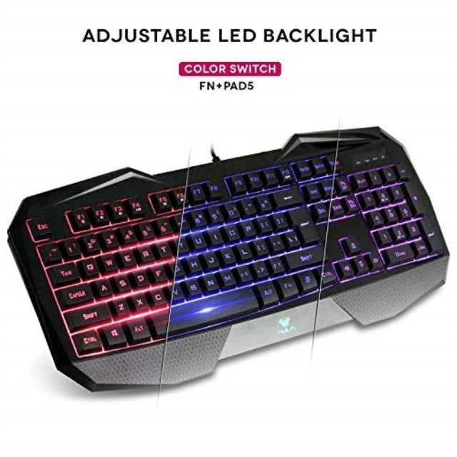 Aula Mechanical Gaming Keyboard,Programmable,Upgraded Blue Switches,USB Wired,Metal Panel,Multi-Colored Illuminated Backlight,for Office and Game,for Desktop Laptop Computer PC 2096-Black