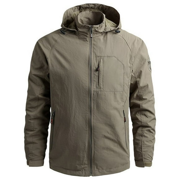 MAWCLOS Men Coat Long Sleeve Outwear Windbreaker Jacket Multi-pocketed Sport Quick Dry Overcoats Khaki L