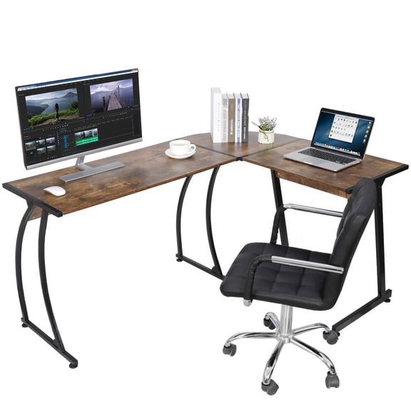 SONGMY L-Shaped Computer Desk, Corner Desk with Monitor Stand, Home Office Writing Table with CPU Storage Shelf