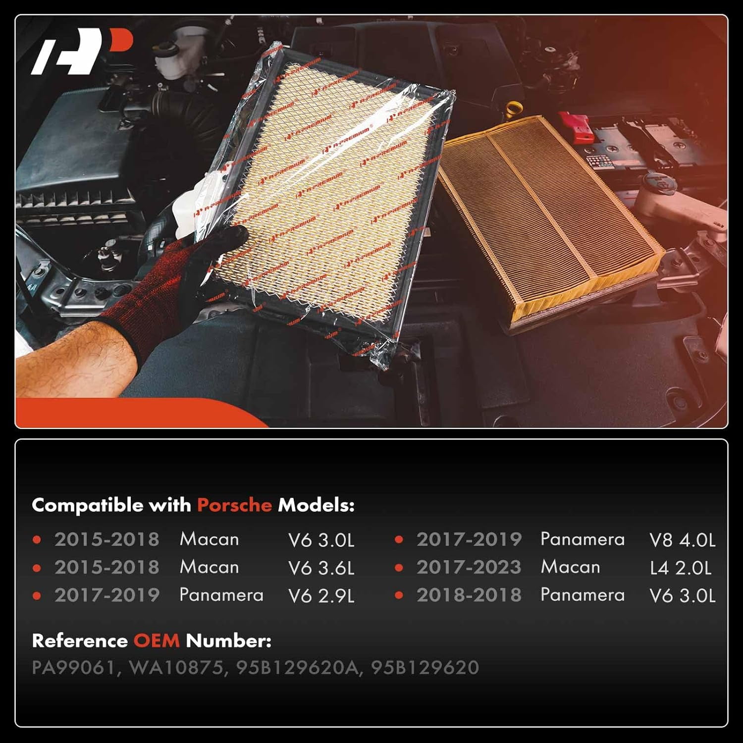 A-Premium 2-PC Engine Air Filter Compatible with Porsche Macan 2015-2024, Panamera 2017-2019, 2.0L 2.9L 3.0L 3.6L 4.0L, Replace# 95B129620, 95B129620A