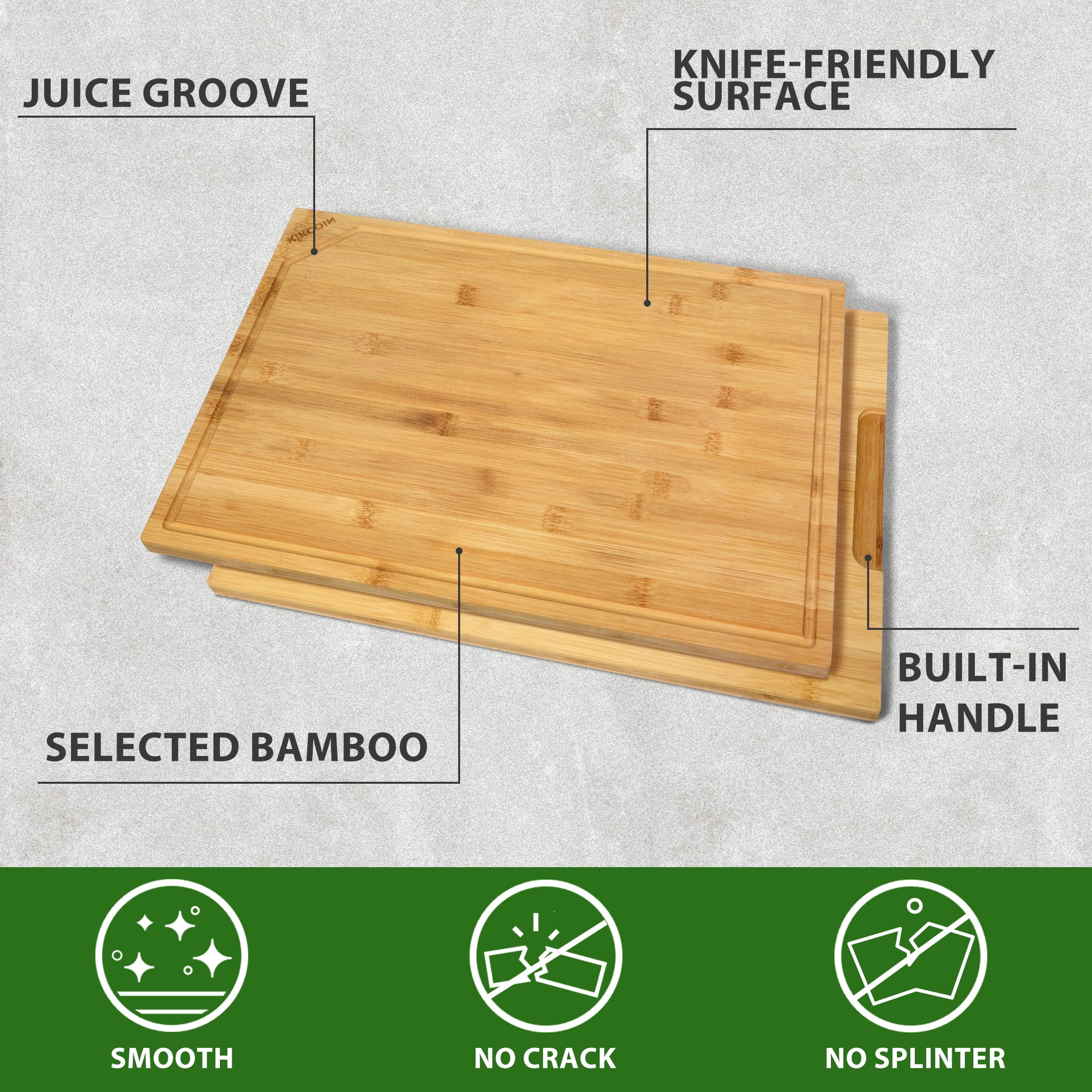 Kikcoin Cutting Board, 4 Pcs Extra Large Bamboo Cutting Boards for Kitchen, Wood Serving Tray with Juice Groove