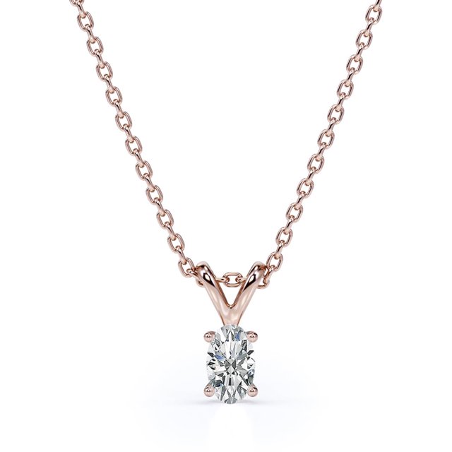 JeenMata Encantador Collar con Colgante de Diamante Ovalado de 0,33 Quilates Bañado en Oro Rosa de 18 K sobre Plata