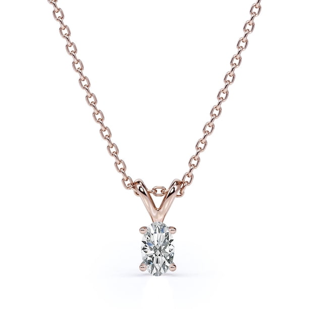 JeenMata Encantador Collar con Colgante de Diamante Ovalado de 0,33 Quilates Bañado en Oro Rosa de 18 K sobre Plata