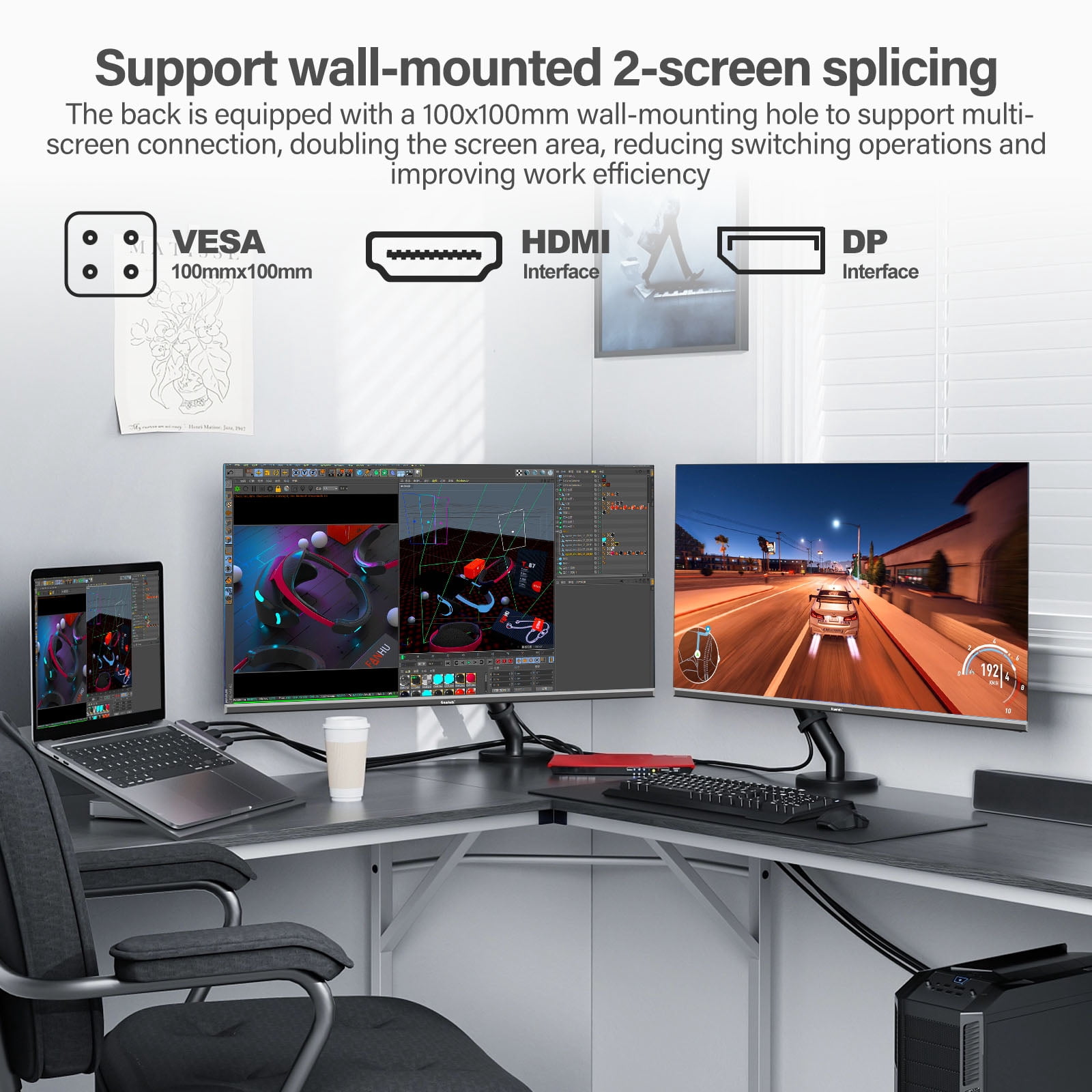 Gawfolk 32 Inch 4K UHD Monitor, 3840×2160, 100% sRGB, 178° Wide View, DP/HDMI, VESA 100x100 Wall Mount, Black
