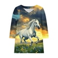 thumbnail image 4 of Women's Tops, Tees & Blouses Cotton,Horses Lover Shirt for Women Horse Racing Tops Tshirt Funny 3/4 Sleeve T-Shirt Casual Animal Graphic Tees, 4 of 5