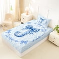 thumbnail image 4 of Erosebridal Girly Bowknot Print Twin Sheet Sets,Vintage Blue Monogrammed J Bedding For Kids Women 3-Piece, 4 of 6