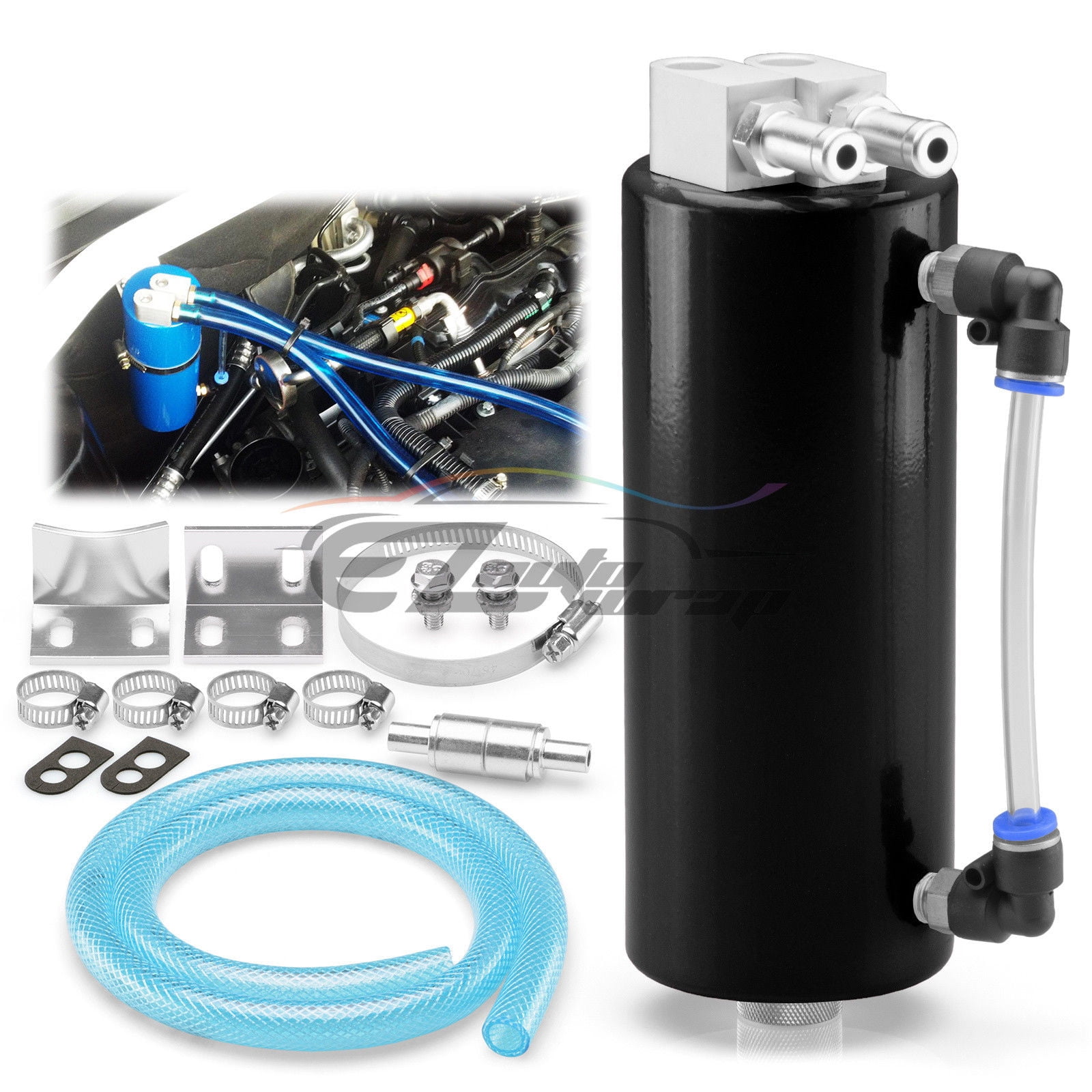 Black High Capacity Aluminum Engine Oil Catch Tank Reservoir Breather