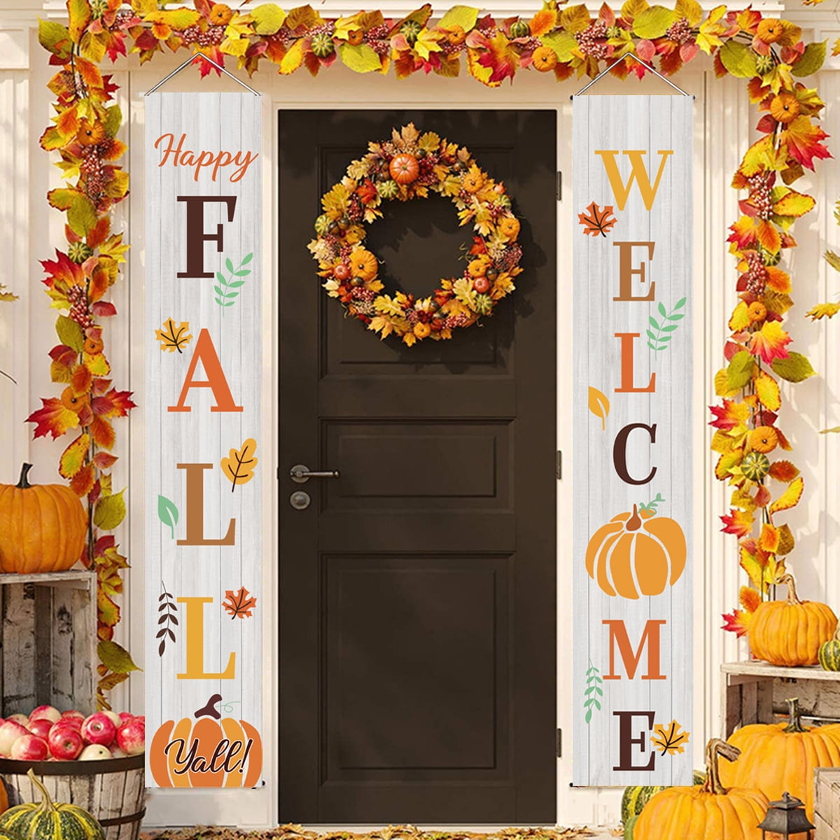 Thanksgiving Porch Sign Happy Fall Banner Harvest Hanging Banner Fall