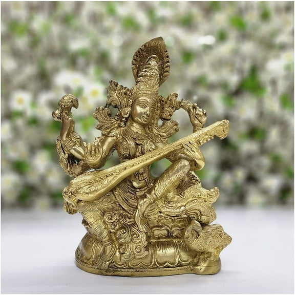 Saraswati Statue in Brass Goddess Saraswati Idol Hindu Goddess Statue Sarasvati Sculpture Indian Temple Decor Saraswati Figure Goddess of Knowledge Music Arts Wisdom & Learning - AtoZ India Cart