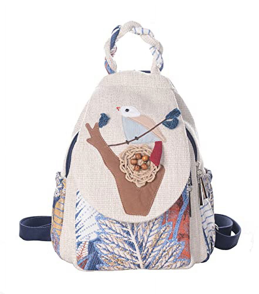 YIMOYICAI Backpack Purse for Women Girl's Convertible Sling Bag Boho Hippie Embroidered Woven Canvas with Woven Cotton Perfect Small Sling Bag Bird's Nest