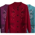 thumbnail image 3 of VISALY Cropped Cardigan Open Front Cardigan for Women Women's Button Down Cardigan Sweaters Middle Elderly Long Sleeve Knitted Jackets with Pockets Thick Cardigan Floral Cardigan Green 4Xl, 3 of 3