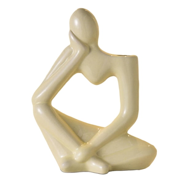 Estatua de cerámica Zulema Estatuilla decorativa hecha a mano Beige Florero