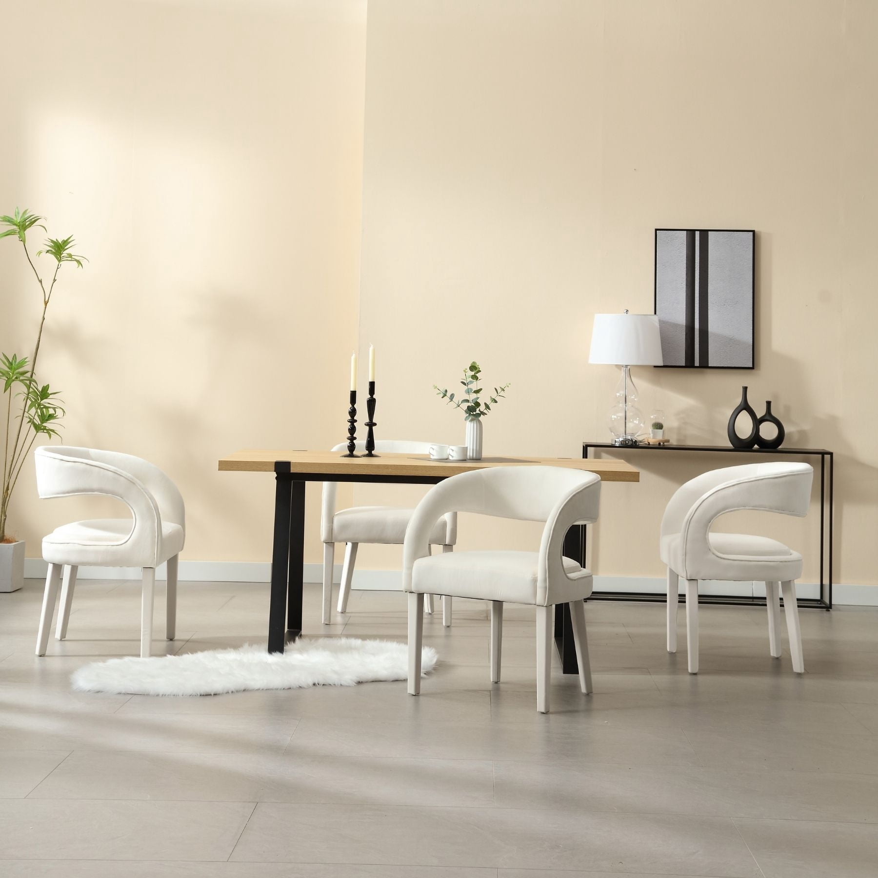 Dayalane Modern Upholstered Dining Chairs Set of 2, Velvet Barrel Accent Chairs with Open Back and Arms, Comfy Kitchen & Dining Room Chairs with Wood Legs for Living Room/Bedroom,Cream