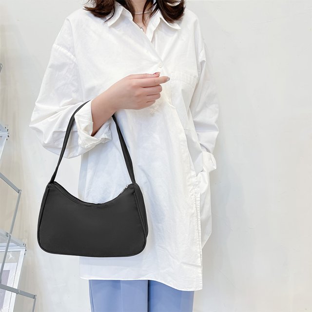 Bolso de axila de Color sólido a la moda, bolso de Hobos de nailon Retro con cremallera para mujer (negro)