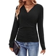 thumbnail image 3 of SLADYGLO Women V Neck Long Sleeve Front Pleated Base Shirt, 3 of 7