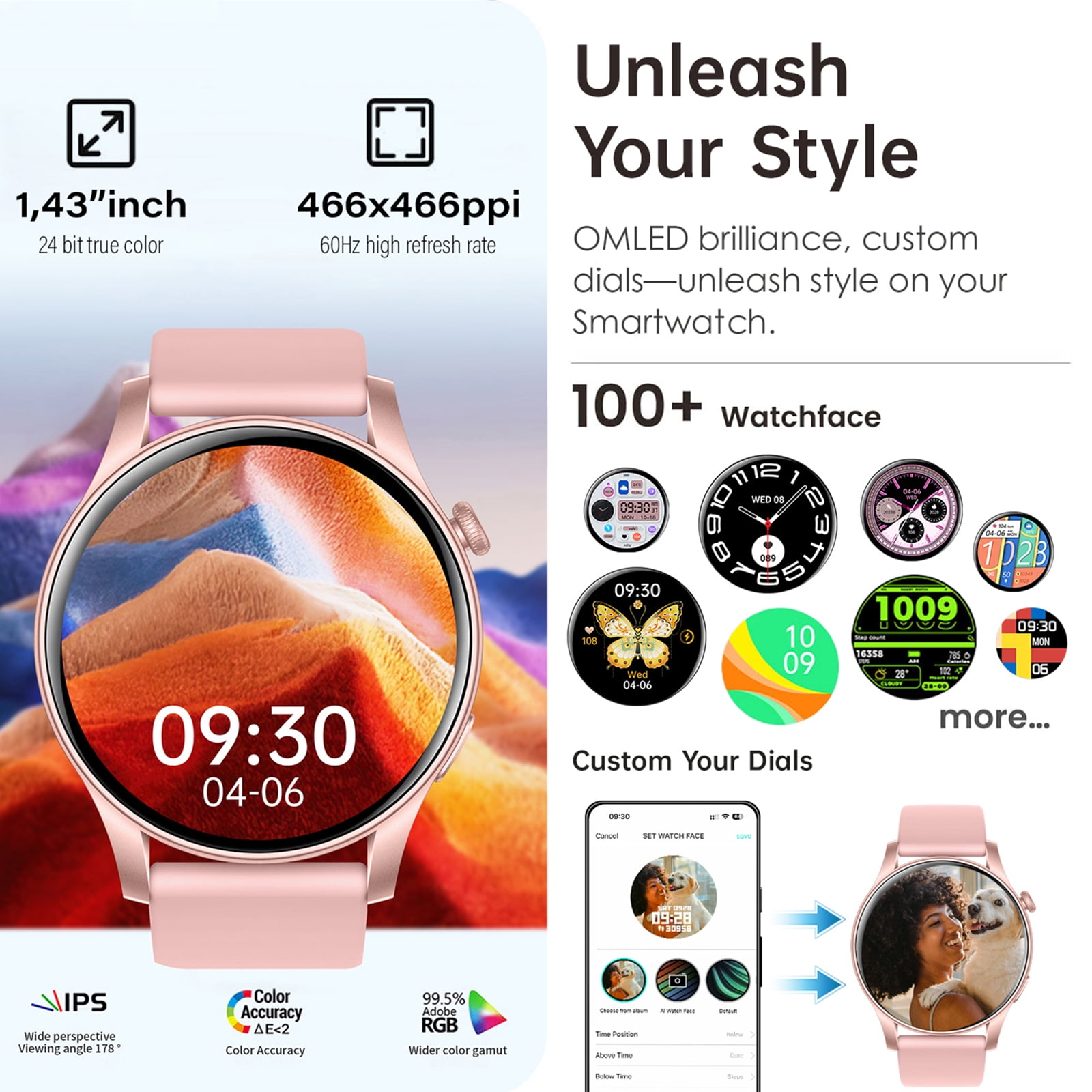 Smart Watch for Android and iPhone, TIGRADE Answer/Make Call Smartwatch for Men Women Waterproof, 100+ Sport Modes, Fitness Activity Tracker, Pink