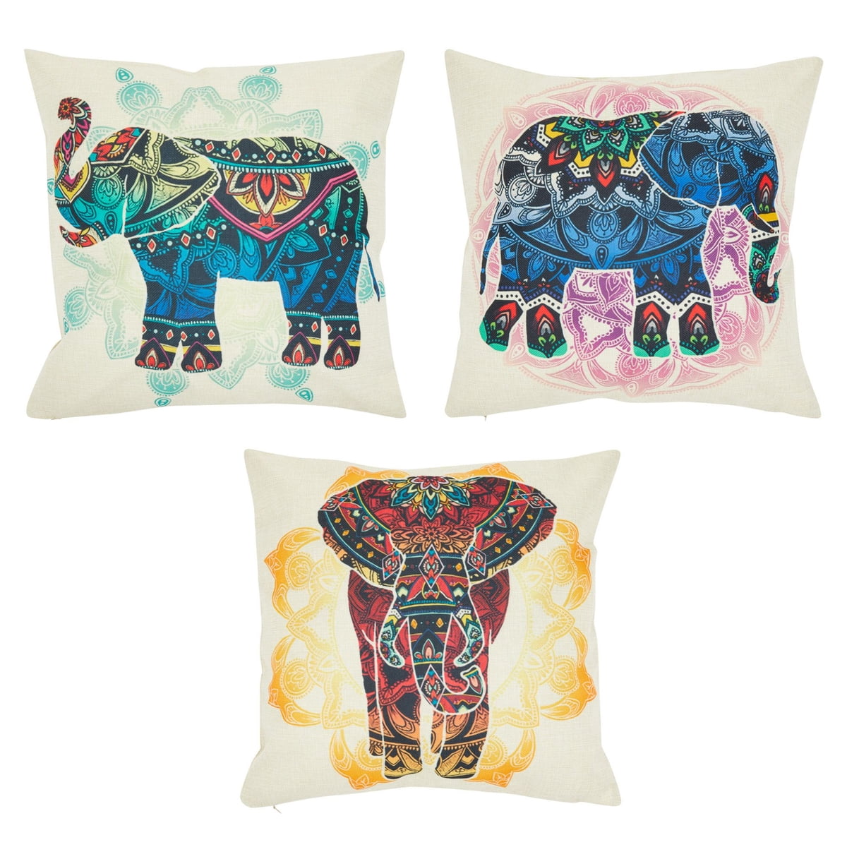 Creativemotions Indian Elephant in Mandala Ornament Throw Pillow Multicolor 18x18