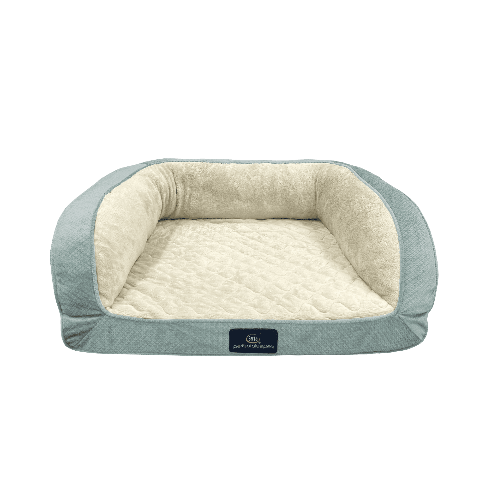 Serta Quilted Orthopedic Bolster Couch Cat & Dog Bed, Blue, Small